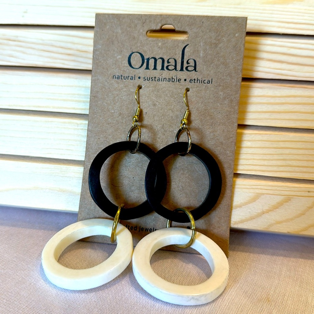Black and White Upcycled Horn Earrings